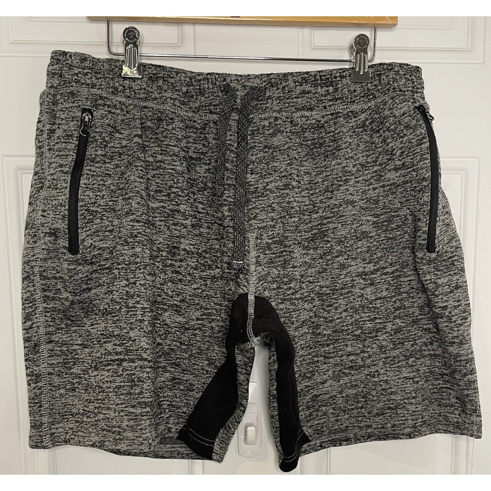 Monument Men's Large Fleece Jogger Shorts Gray Heather Drawstring Zip Pockets